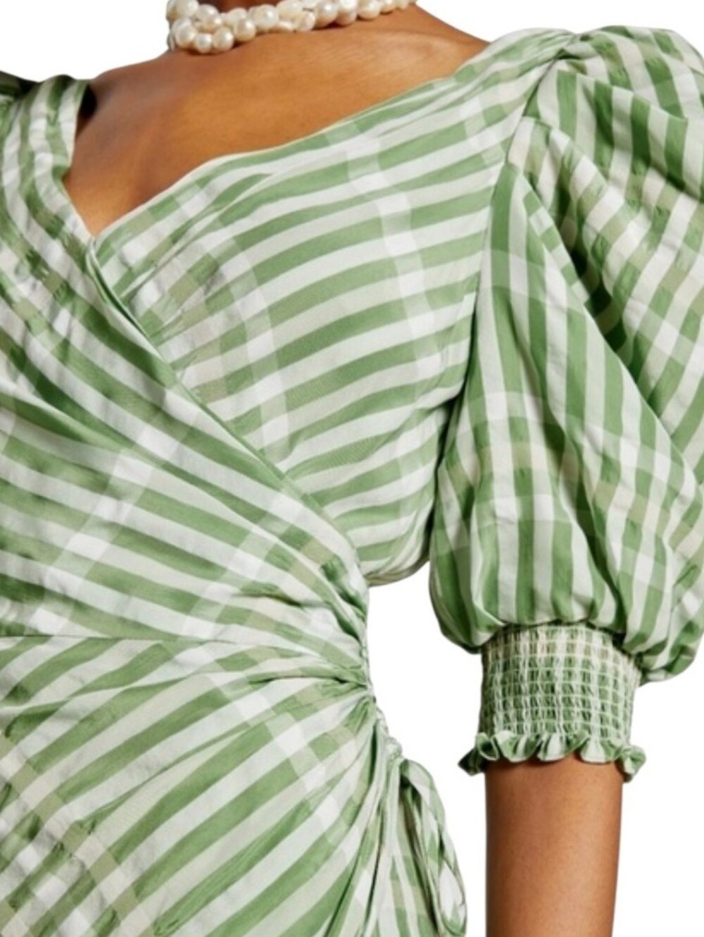 Cinq A Sept Gia Kacey Printed Faux Wrap Dress In Green And White  Size 6 - Picture 2 of 5